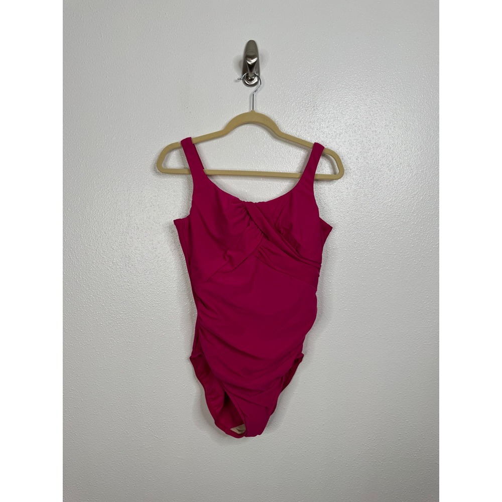 Lands' End Hot Pink Criss Cross Front One Piece‎ Swimsuit Size 14D